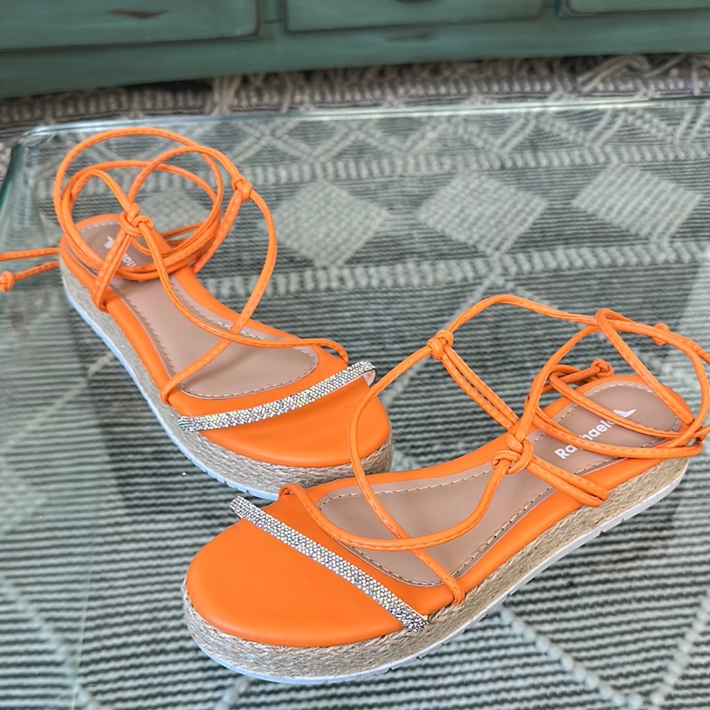Orange Espadrille Sandals with Rhinestone Detail